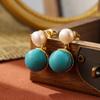 925 Silver Needle Freshwater Pearl & Turquoise Retro Earrings - Unique Autumn/Winter Style