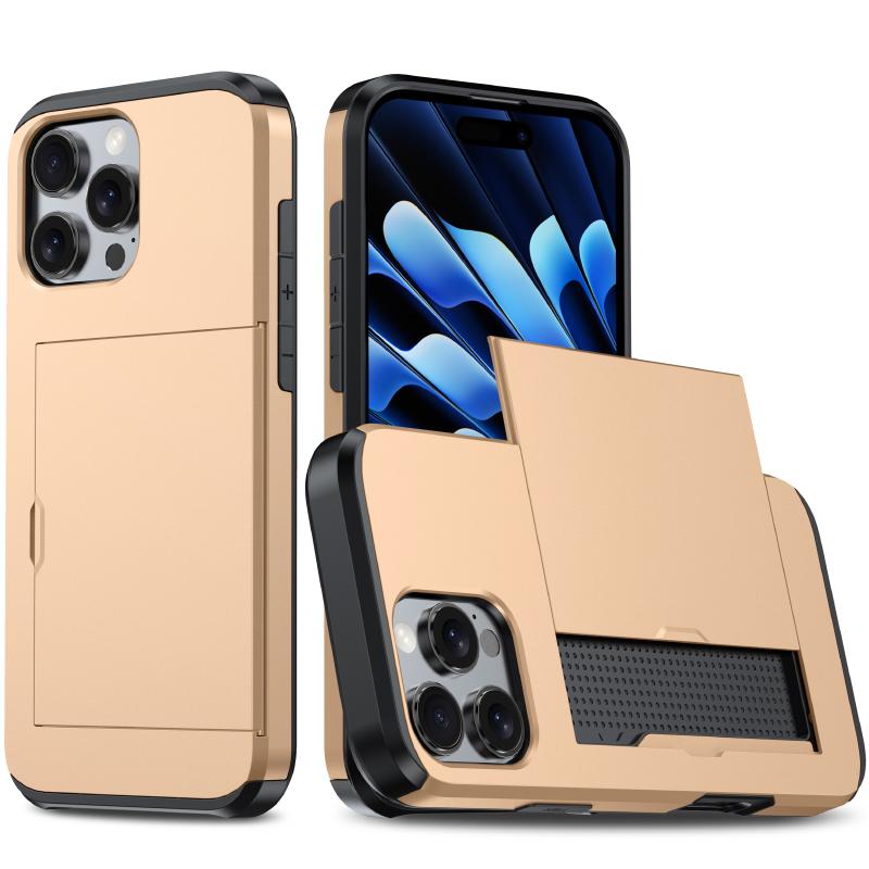 Carteira Push Pull Slot para Cartão Capa de Telefone de Cor Sólida Luxuosa Para iPhone 16 Pro Max E 14 11 12 13 15 Pro Max Mini Bumper Capa Traseira