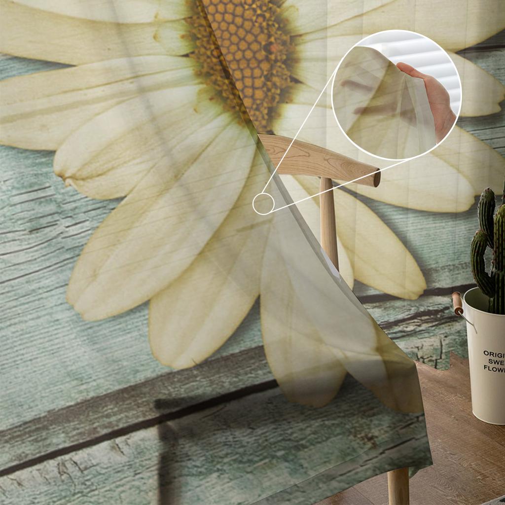 Vintage Wood Grain Daisy Flower Sheer Curtains for Living Room Decoration Window Curtains Kitchen Tulle Voile Organza Curtains