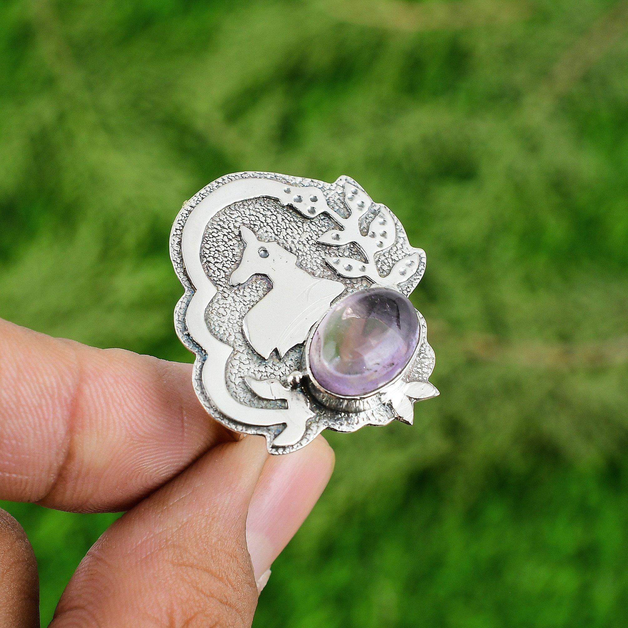 

Sterling Silver Oval Natural African Amethyst Bezel Solitaire Elegant New Ring Adjustable