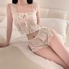 Crispy Sexy Sweet and Spicy Women's Summer Ice Silk Thin Pure Desire Suspender Shorts Two-piece Set Lace Temptation Set