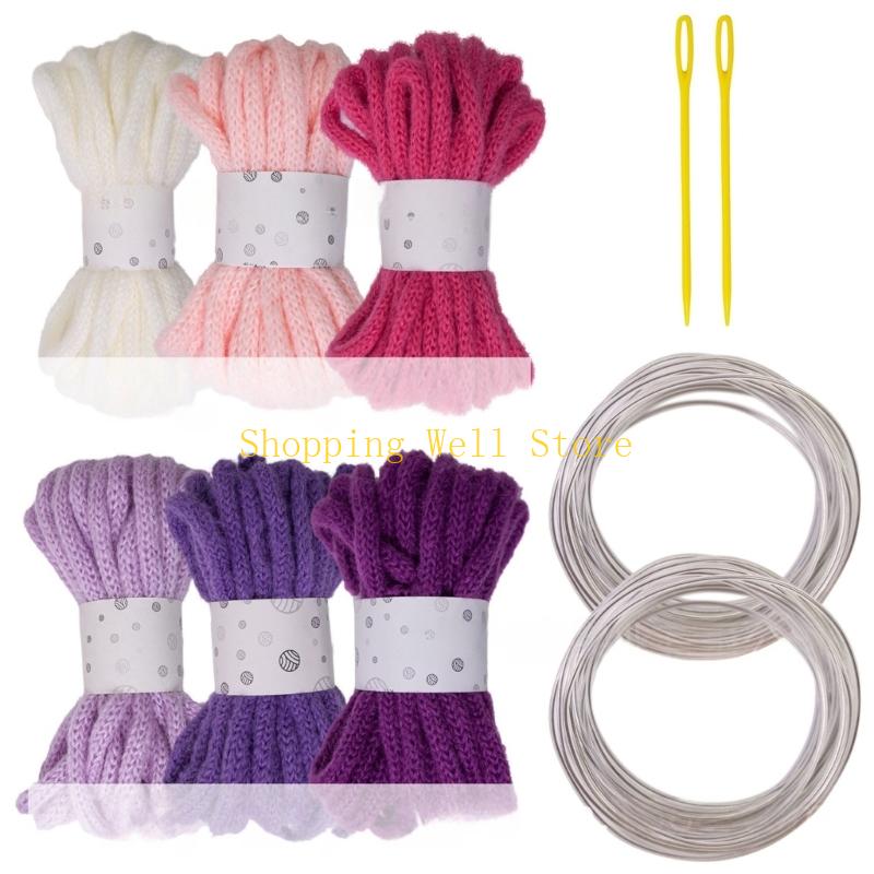 KX4B 6Rolls Of Multicolored Hollow Braided Cord Rope 5.46Yard Long 7mm Wide Polyester Rope For Art Craft And Home Decoration