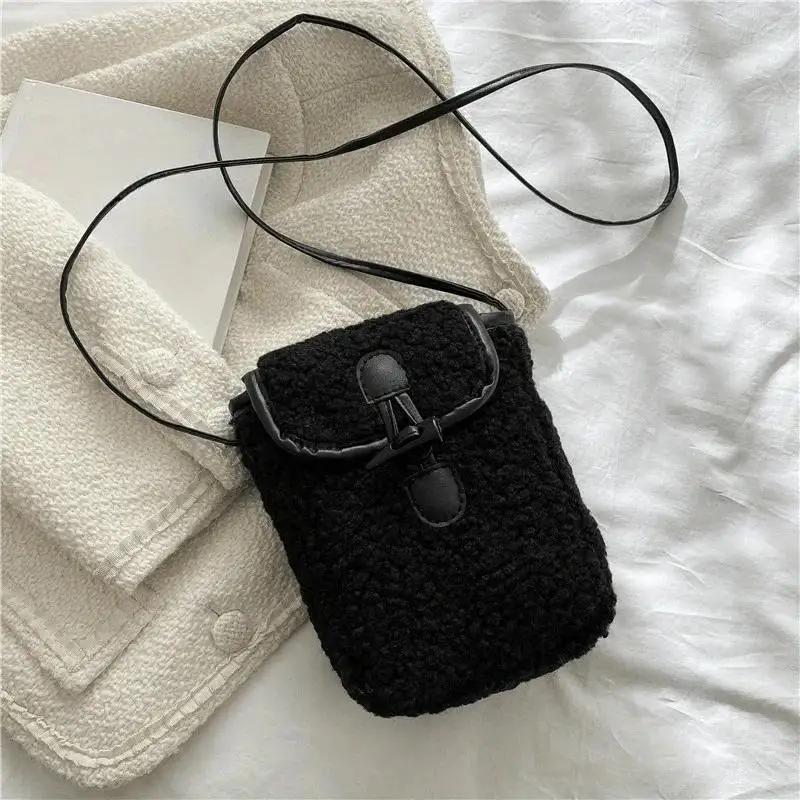 New Plush Small Bag Women's Fashionable Winter Shoulder Crossbody Bag Lock Buckle Mobile Phone Small Square Bag