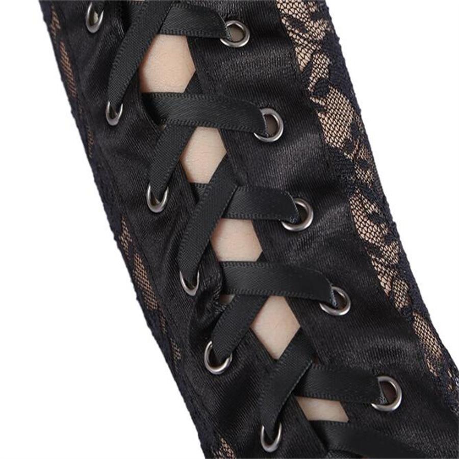 Guanti lunghi senza dita in pizzo con allacciatura a corsetto, Cosplay Gotico