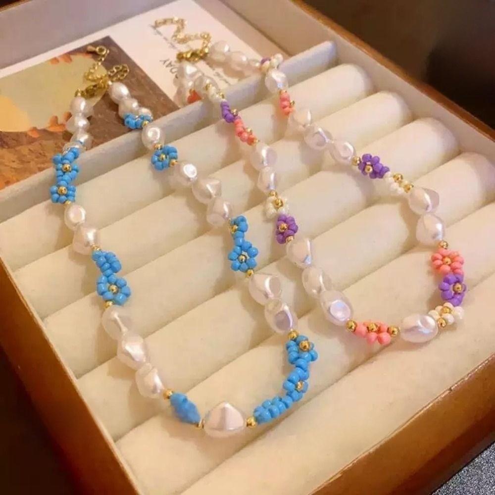 Bead Rice Bead Necklace Minority Design Flower Pearls Clavicle Chain Creative Daisy Bracelet Girl