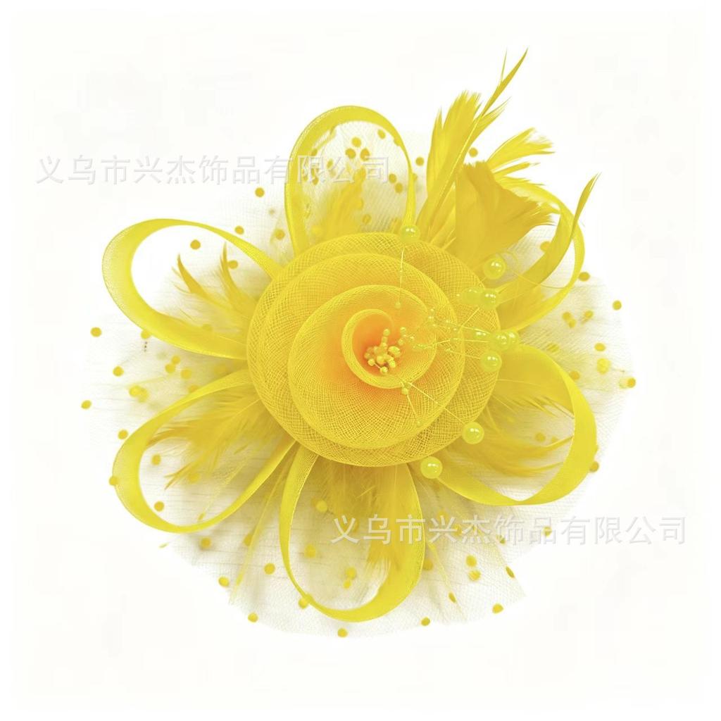 Popular European and American Bride Feather Flower Racing Festival Mesh Hairpin Headband Feather Flower Headdress