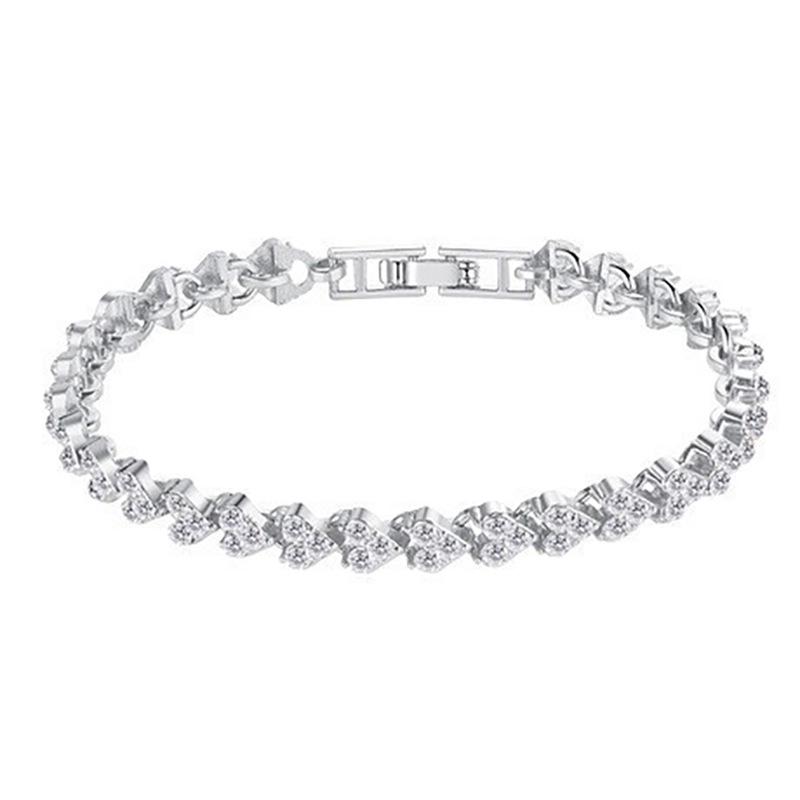Heart-Shaped Rhinestone Silver-Plated Bracelet: Women's Crystal Fashion Hand Ornament