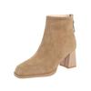2025 autumn and winter new French medium heel thick heel short boots women's Korean version rear zipper square head suede fashion women's boots tide