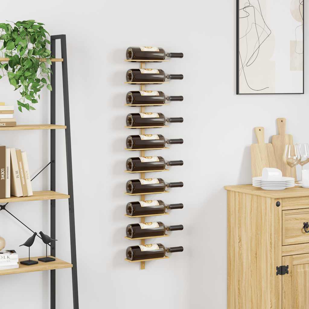 Vidaxl Wall Mount For 10 Wine Bottles, Gold, Metal