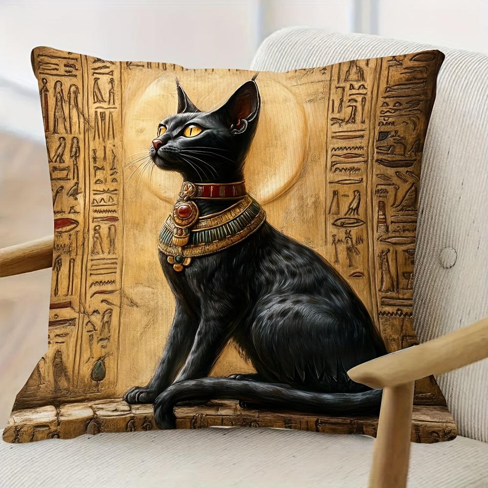 1Pc, Short Plush Decorative Pillowcase, Egyptian Bastet Cat Goddess Of Protection Pillowcase, Single-Sided Printing, 18Inch×18In