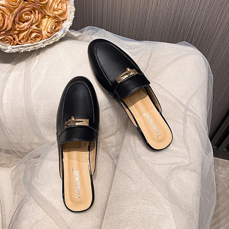 Mules da Donna in Vera Pelle con Fibbia, Punta Semiaperta, Dettagli Curati, Acquisto Obbligatorio per l'Uso Esterno