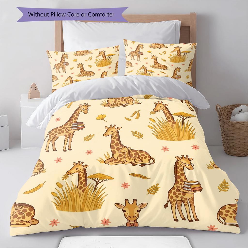 giraffe Pattern Bedding Quilt Set Quilt Cover Pillowcase Home Decoration Birthday Gift (1 * duvet cover + 2 * pillowcase, without core)