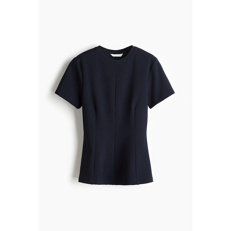 

HM Топ-футболка 2025 Лето Новая мода Женская одежда Облегающий талию Топ 1293326 Navy blue 150/76