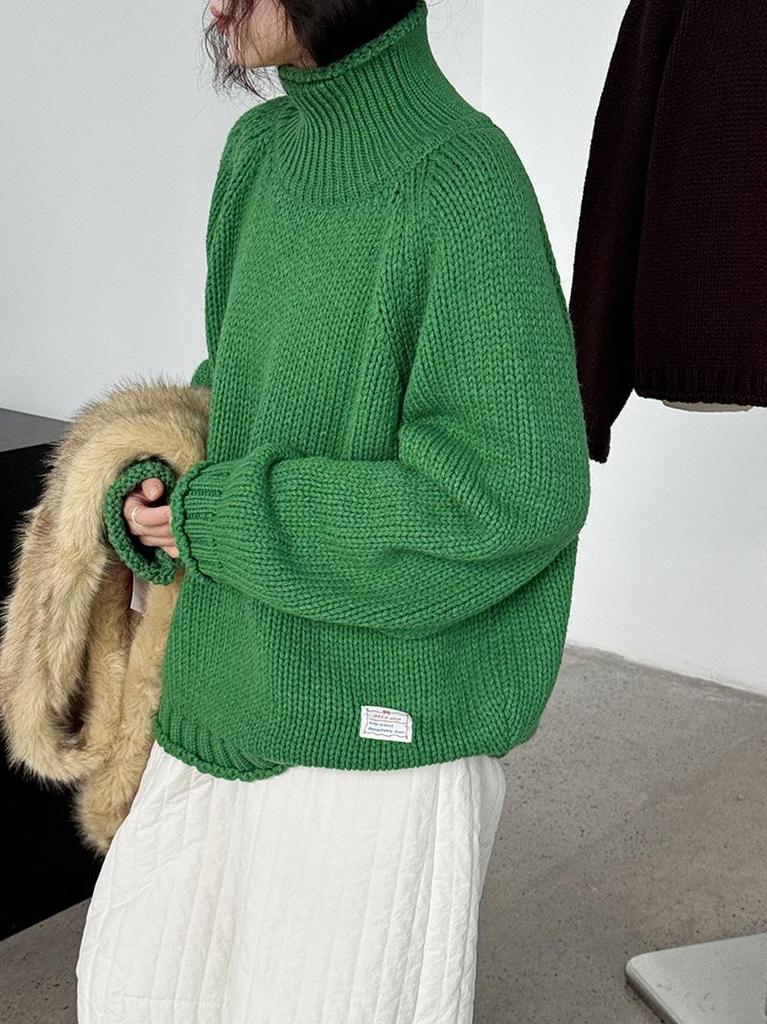 Korean Style High Neck Chunky Knit Sweater: Women's Autumn/Winter Loose Fit Knitwear