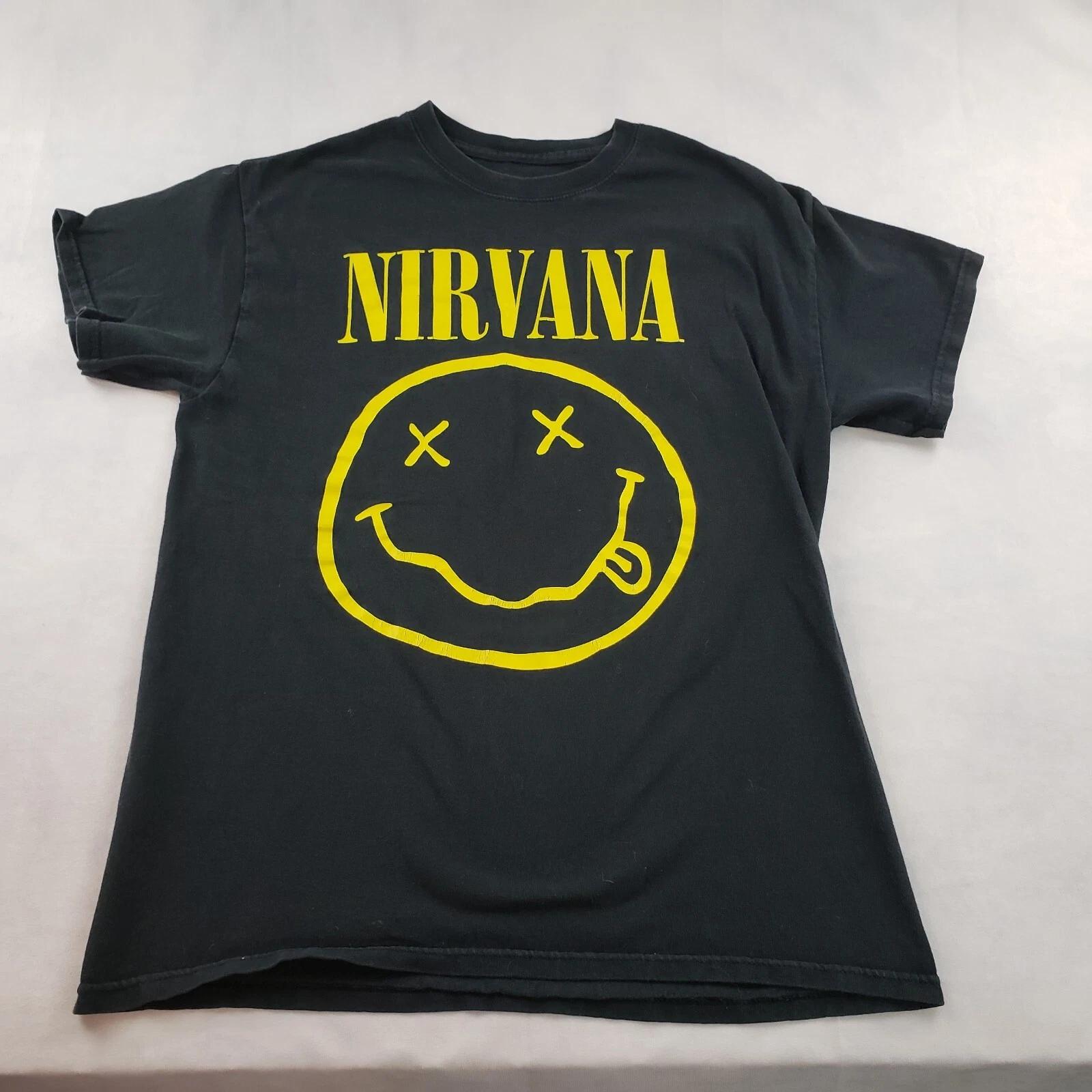 Nirvana Smiley Face Cotton 100% Cotton T-shirt Mens Tees Top Men Medium M Grunge Cobain 3XL