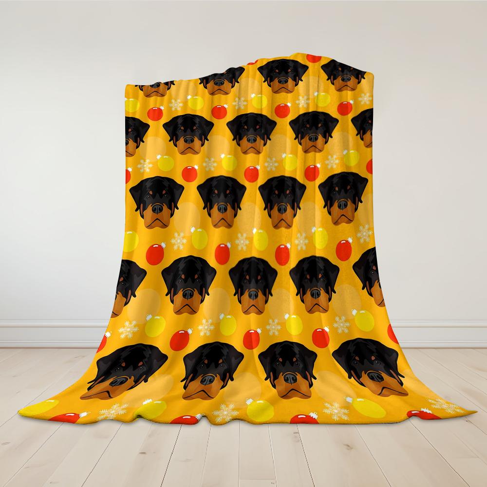 Festive Rottweiler Flannel Blanket Warm Soft Halloween Christmas Couch Warm Cozy Decorative Decor Gift for All Season