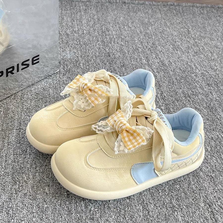 Ugly Cute Platform German Training Shoes Women 2025 New Spring and Autumn Cute Girl Versatile Shoes Bow Platform White Shoes