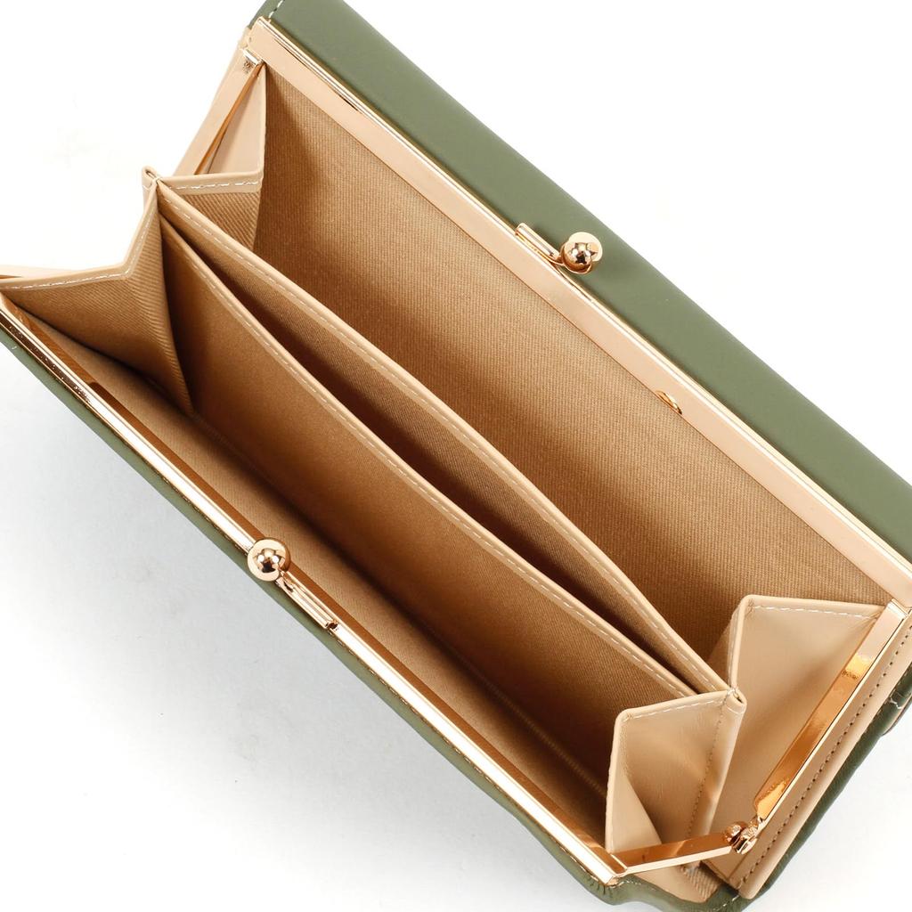 Kitamura Waterproof Leather Long Wallet with a Unique Texture of Natural Stitching 33915 Women's Materials, PH0384, Khaki/Ivory [Green]