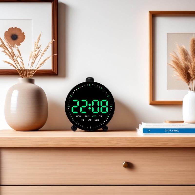 LED Digital Alarm Clock Date Week Display 2 Alarms Countdown Timer Second Hand Clock Bedside Electronic Clock 12/24H USB Powered