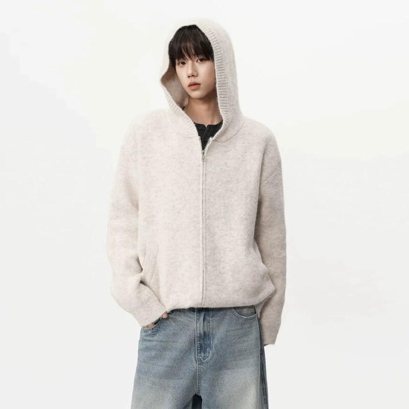 QOTRIOCK American Style Trendy Hooded Knit Cardigan