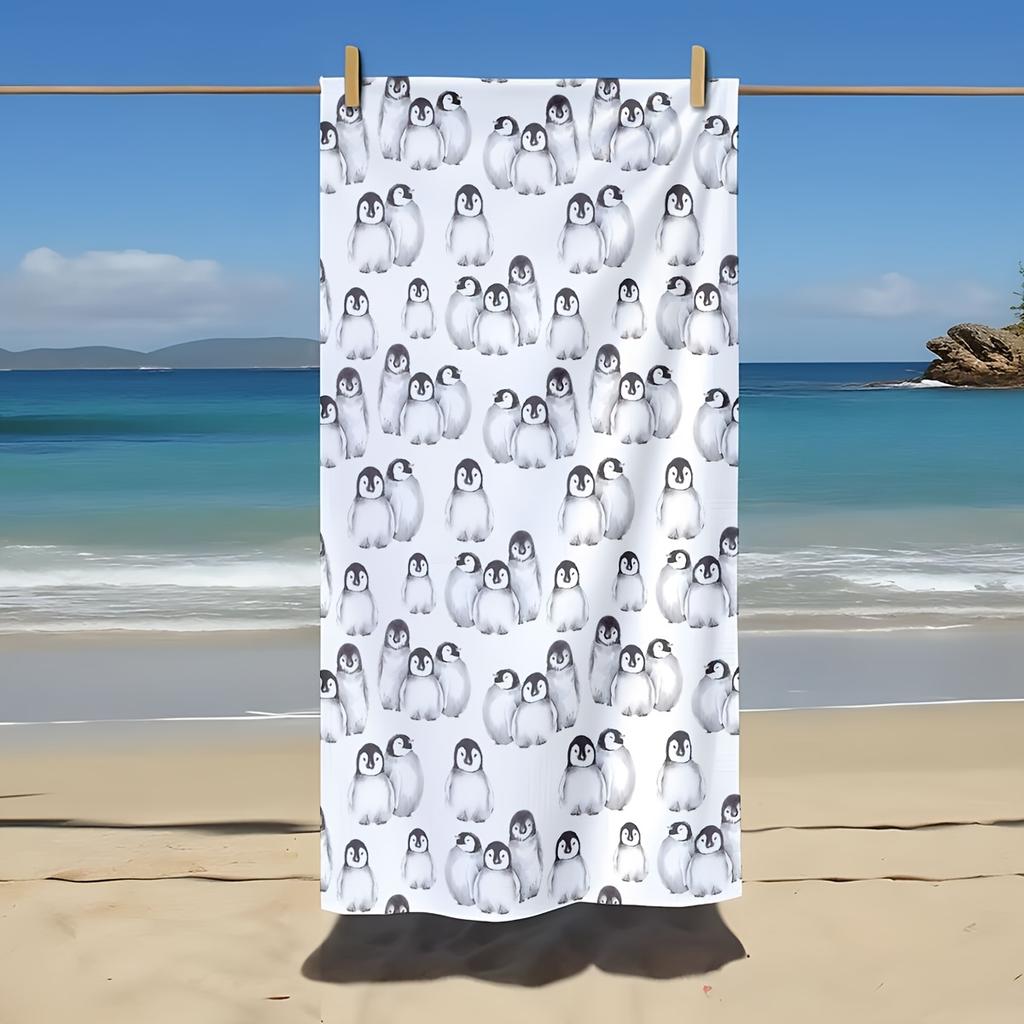 Superweiches Strandtuch, saugfähig und sandabweisend, leicht und schnell trocknend, tropisches Ozean-Kawaii-Design mit Pinguin