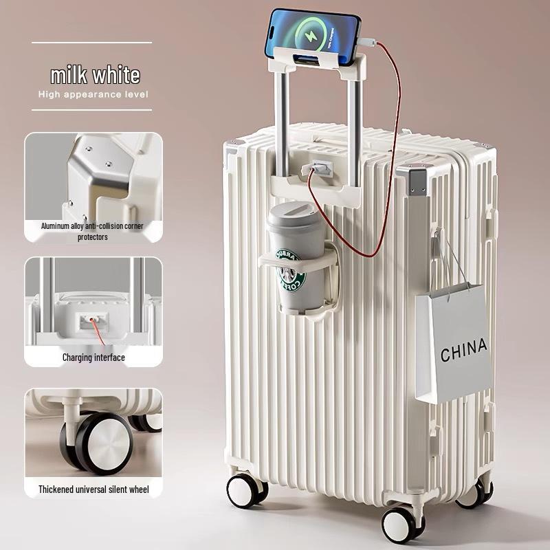 Sturdy Multifunctional Trolley Suitcase with Universal Wheels - Large Capacity, Secure Password Lock, Unisex Design
