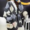 Autumn Sweater Jacket Women Long Sleeve Loose Knitted Cardigan Coat Argyle Casual Plus Size Sweaters Ladies Fashion Winter Women Cardigans Tops 24947