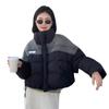 White duck down European station stand-up collar splicing denim down jacket women's winter new thickened warm jacket tide