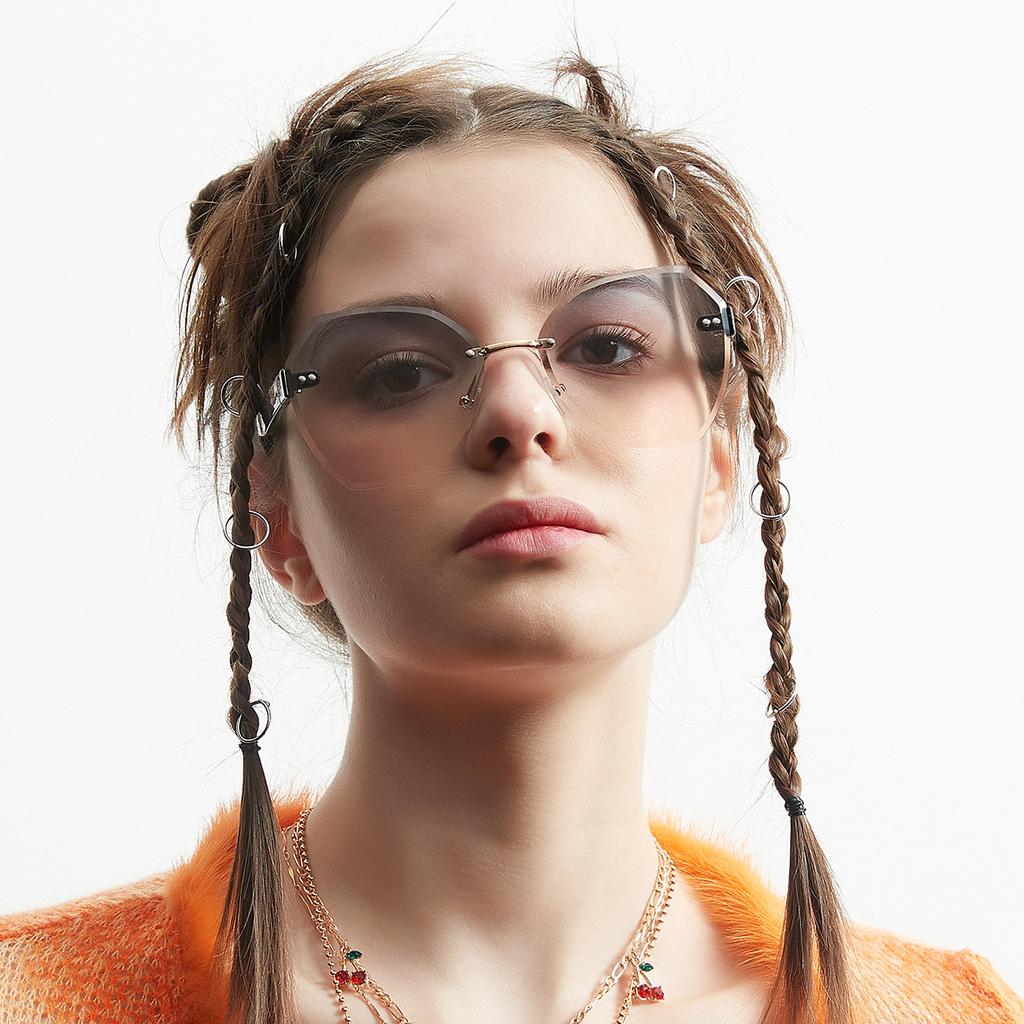 Rimless Glasses Polygonal Pink Retro Sunglasses Female Texture Sunglasses Male