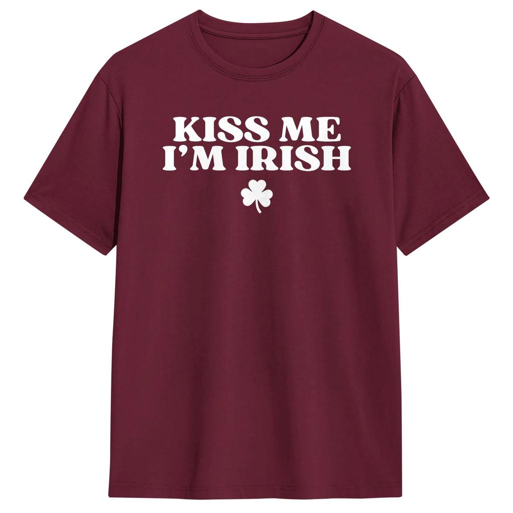Vintage Kiss Me Im Irish Funny St Patricks Day TShirts Men Round Collar Cotton T Shirts  Short Sleeve Tees Gift Idea Tops