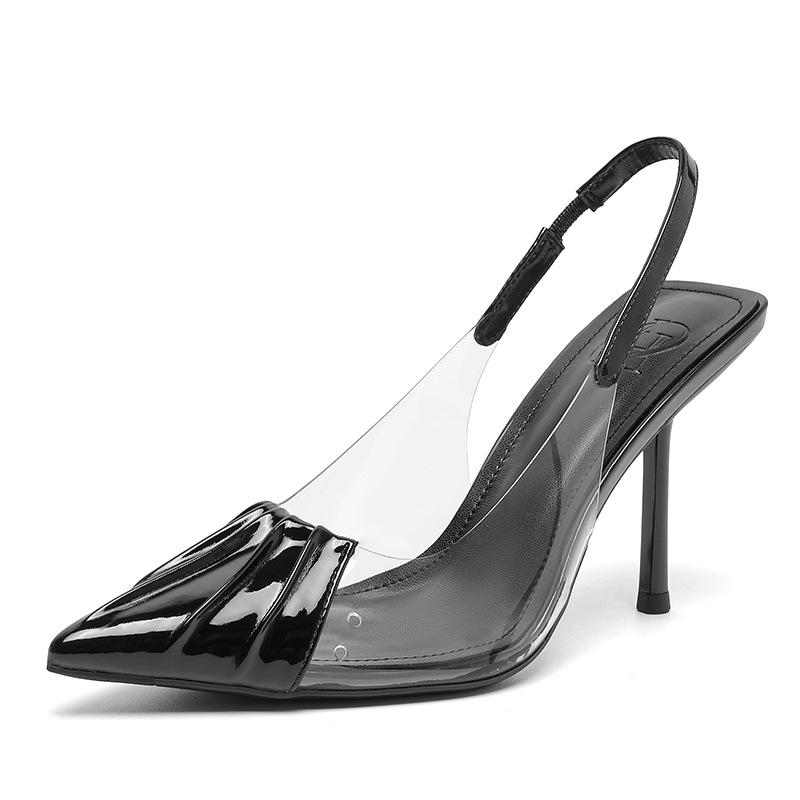 2025 Summer New Sexy Pleated Patent Leather Pumps French Stiletto Heels Fairy Sandals for Women