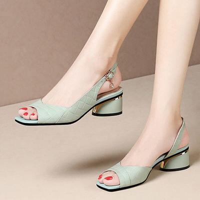 Sandali estivi da donna Décolleté con punta aperta Cinturino posteriore Tacco medio Scarpe eleganti Scarpe da donna con punta aperta