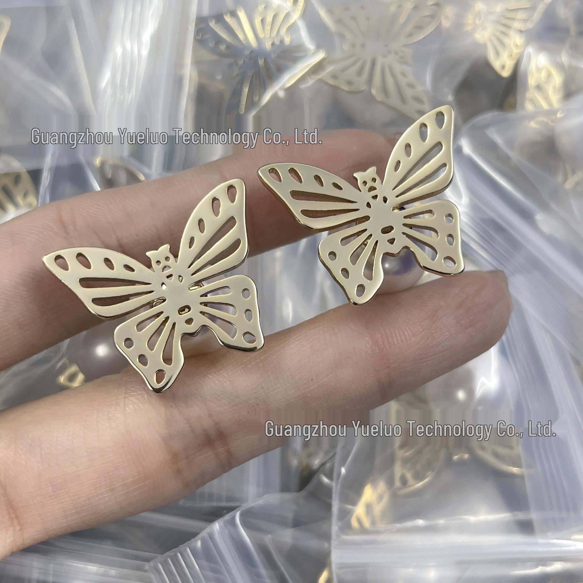 High-Quality Butterfly Pearl Stud Earrings for Women - Fashionable, Simple, Hollow Design