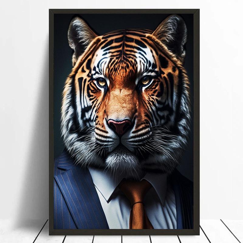 Businessman Animals Suit Style Art Canvas Painting Fashion Style Animals Mural Wall Art Posters Pictures for Living Room Decor