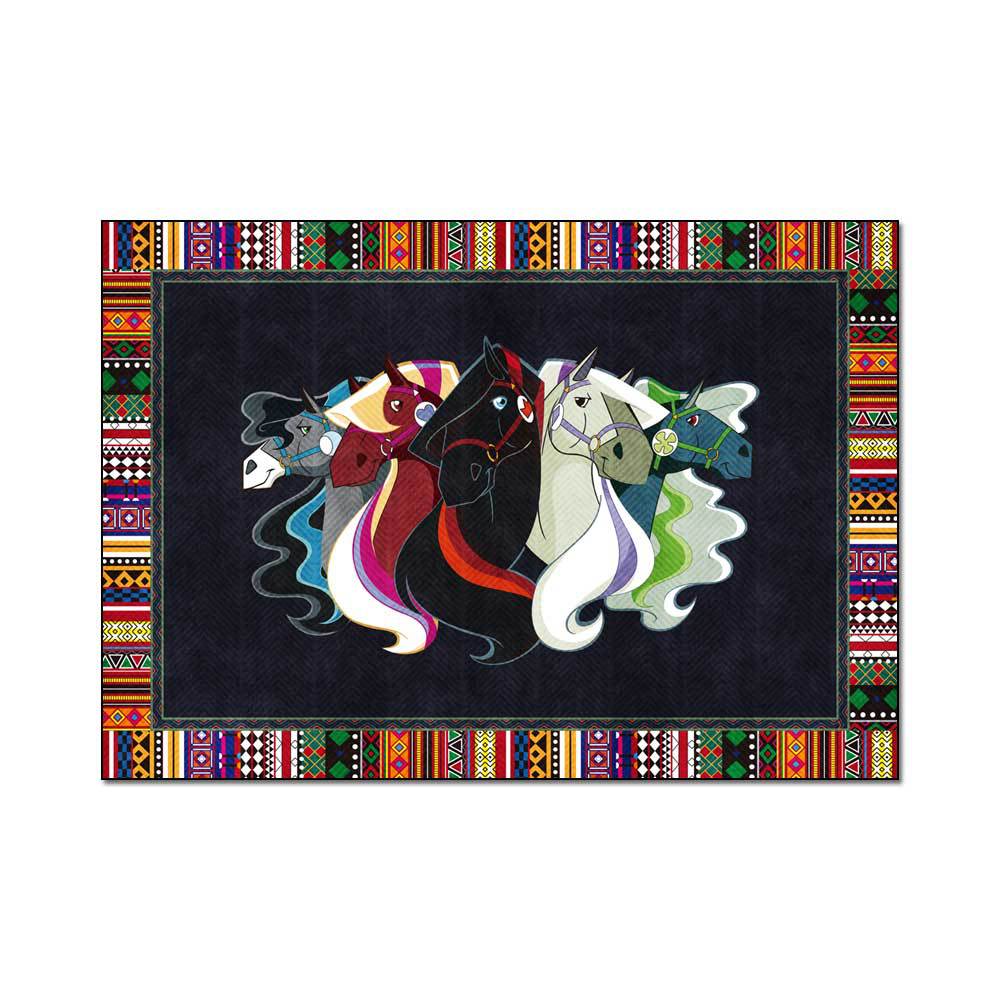 

No fluff, fashionable ethnic style, border, horse, kitchen, living room, bedroom, bedside mat 1x1.5m чорний