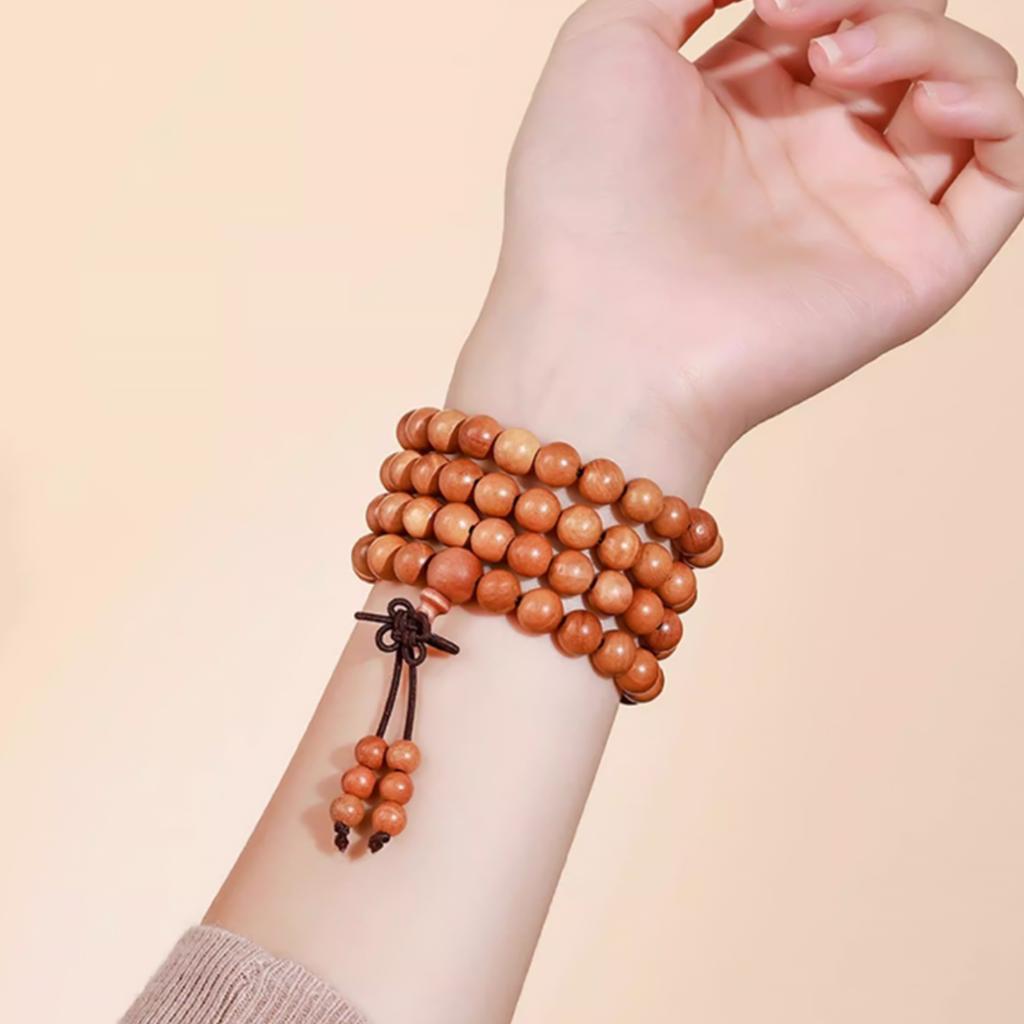 Natural Aged Peach Wood 108 Beads Mala Bracelet, Multi-Layer Buddhist Prayer Beads Unisex Protection Amulet Jewelry Gift