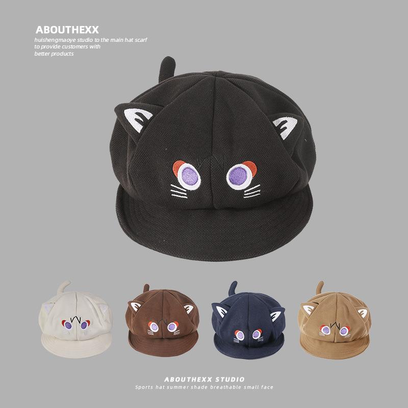 Autumn and Winter Hat Girl Fairy Tale Cat Three Dimensional Ear Cartoon Cute Sweet Girl Beret Two Dimensional Cos Octagonal Hat Man