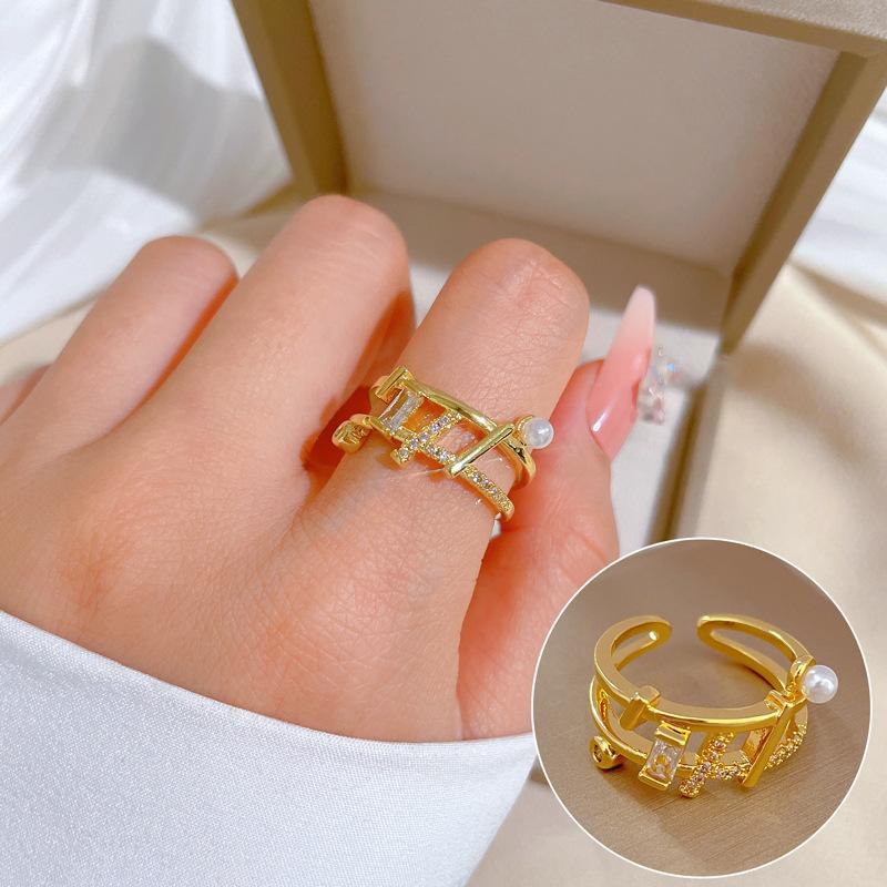 [Real Gold Electroplating] Temperament Advanced Sense Zircon Super Flash Ring Women'S Opening Can Be Adjusted And Simple