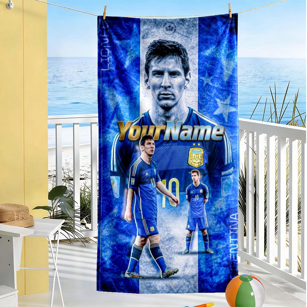 Messi Customizable Name Beach Towel Super Soft & Absorbent Suitable for Sports Travel Swimming Yoga Bathroom Beach And Pool