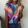Fashion Women's Crew Neck T-Shirt 3DColor Printing Crew Neck Short Sleeve