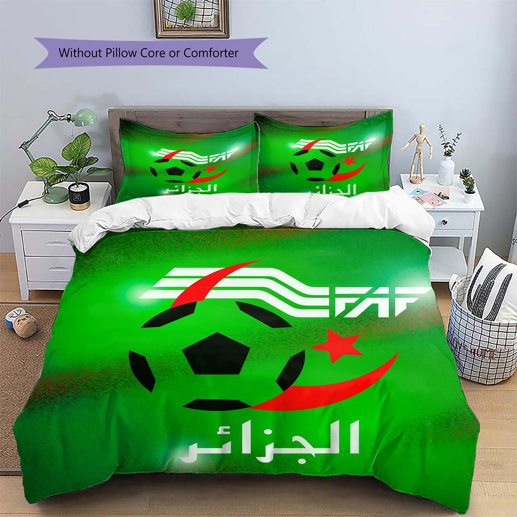 Algerien Nationalmannschaft Muster Bettwäsche Bettdecken-Set Heimdekoration Geschenk (1 Bettbezug + 2 Kissenbezüge (ohne Füllung))