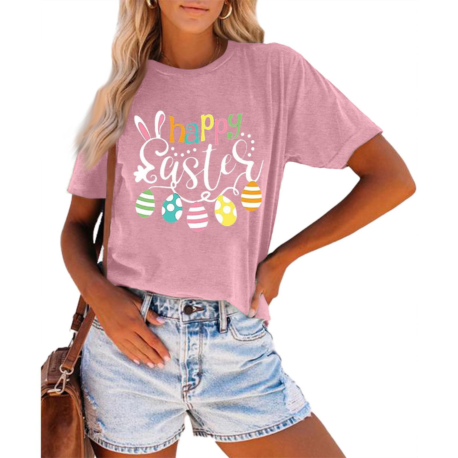 

Женская модная повседневная летняя удобная блузка с круглым вырезом и коротким рукавом с принтом XL розовый