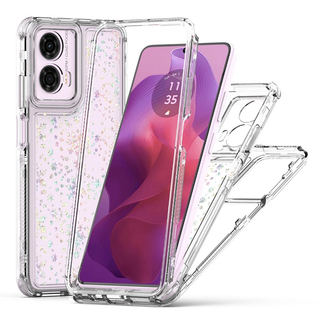 Clear Case for Motorola Moto E14 4G/G24 4G/G04 4G/G04s 4G Precise Cutouts Acrylic TPU Phone Cover with Laser-printed Film