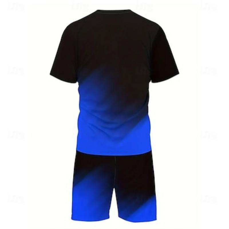 Seturi de tricouri pentru bărbați cu gradient, 2 piese, topuri de vară cu mânecă scurtă, pantaloni scurți, gât rotund, athleisure, sport și exterior, casual, zilnic, imprimeu 3D, vară, verde, roșu, albastru