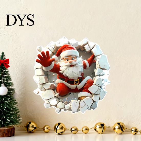 Removable PVC Decals for Bedroom 3D Santa Wall Sticker, Christmas Decal Realistic Breaking Through The Scratch Resistant Seasonal Effect Self-Adhesive
