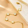 Gold White Flower Charm Bracelet, Dainty Five-Petal Flower Link Bracelet, Elegant Adjustable Jewelry for Women Daily Wear Gift