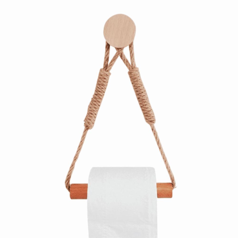 Wall Mounted Toilet Paper Holder Wood  Rope Towel Rack Toilet Roll Holder  Bathroom Kitchen Brdroom