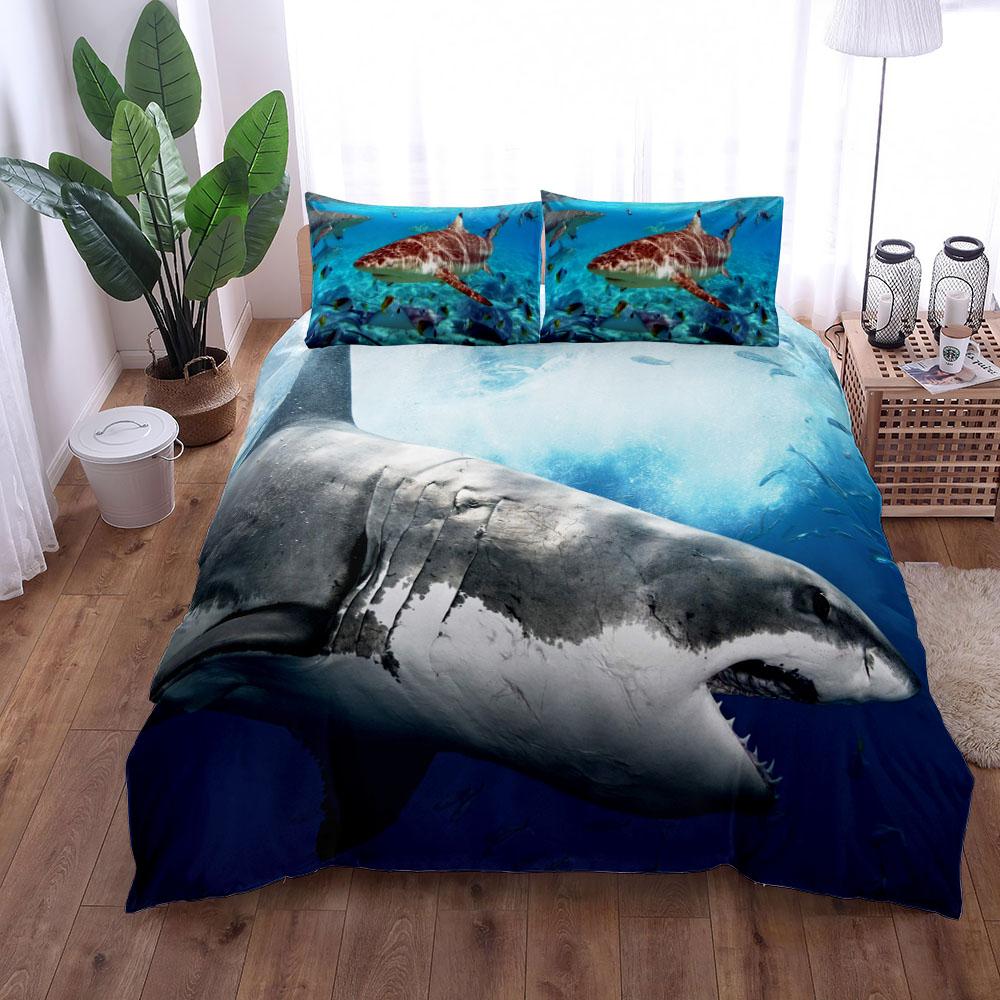 Eaten Shark Adventure Bedding Set King Queen Double Full Twin Single Size Bed Linen Set