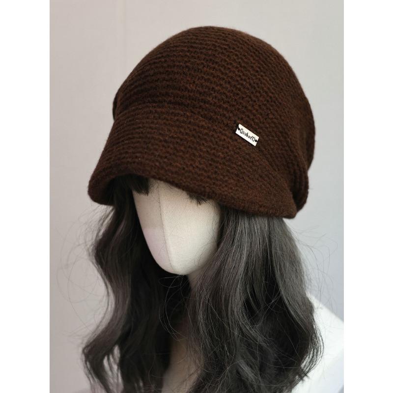 Japanese Style Artistic Autumn and Winter Warm Knitted Pile Hat  Loose Face Covering Woolen Hat for Women