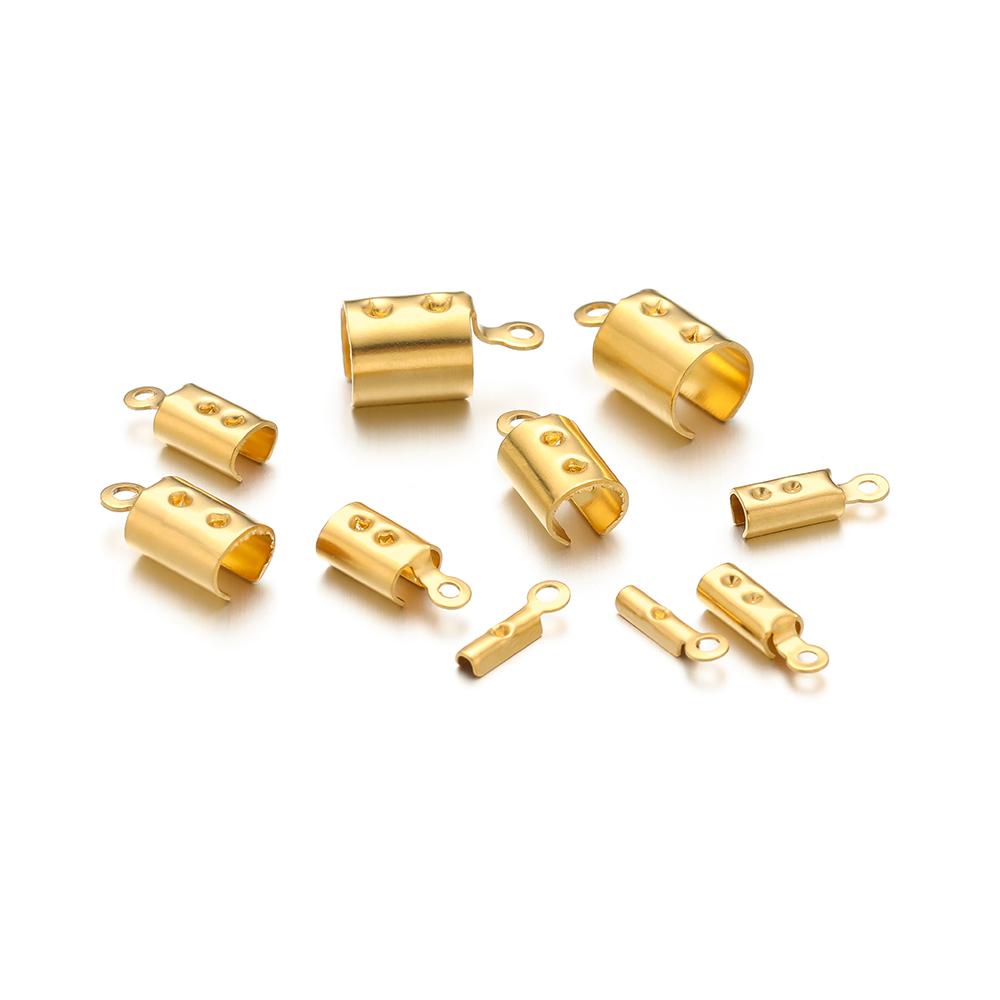 50pcs Stainless Steel 18k Gold Plated Crimp End Beads Caps for Diy Jewelry Making Findings Bracelet Necklace Chains Accessoreis